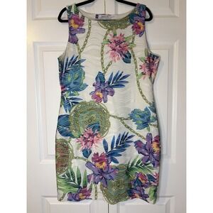 Jennifer Lopez JLo Bodycon Textured Floral & Chain Stretch Dress Women's Size XL